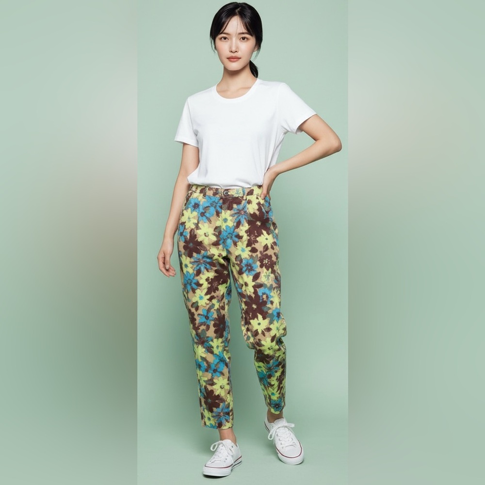 NWOT Colour Range SZ M green/blue/brown pants w/single pleat front.